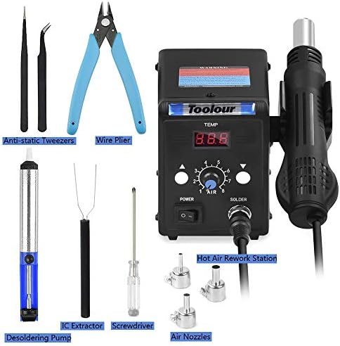 Hot Air Rework Station Solder Heat Gun,°F/°C Display,110V SMD Hot Air Gun,Temp. & Airflow Adjustable Soldering Stations for BGA IC Electronics Repair Desoldering Tool
