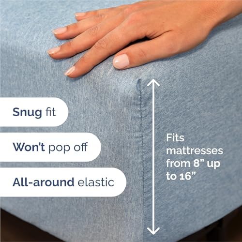 Split King Size 5 Piece Sheet Set - Breathable & Cooling - Heathered Blue