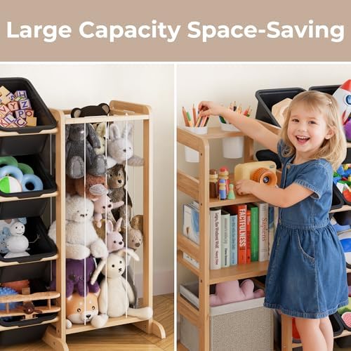 Toy Storage Organizer with Bookshelf and Stuffed Animal Storage - Kids Playroom Organization with 3 Shelves and 12 Toy Bins - Toddler Living Room Toy Box for Lego - Nursery Bedroom Decor Essential