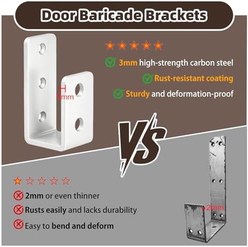 2x4 Door Barricade Brackets, 3mm Door Reinforcement Security Brackets(4PCS)