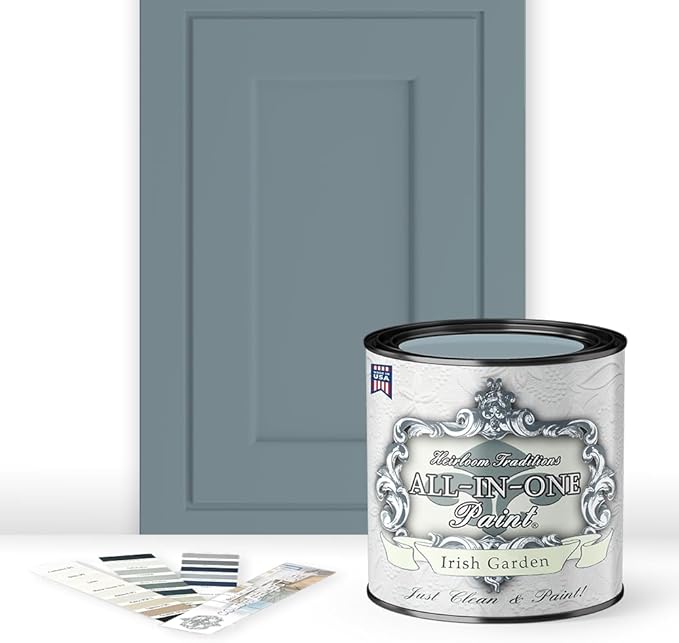 ALL-IN-ONE Paint by Heirloom Traditions, Irish Garden (Blue Green), Quart - Durable cabinet and furniture paint. Built in primer and top coat, no sanding needed. Includes our 30 featured color card.