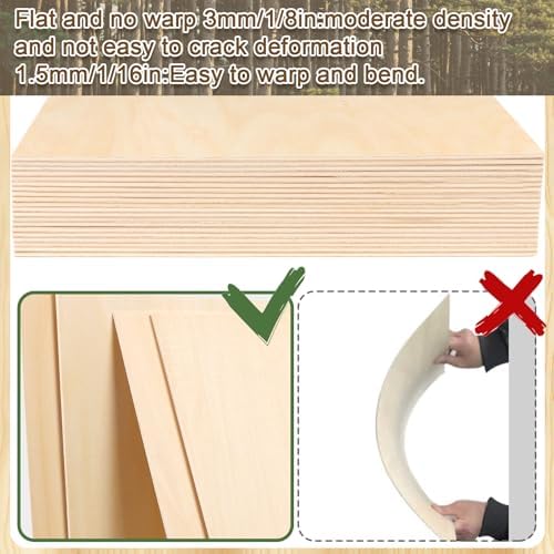 30PCS Basswood Sheets 12 x 12 x 1/8in, 3mm Basswood for Laser Cutting, Unfinished Plywood for Laser Engraving Wood Burning Models Painting DIY Crafts