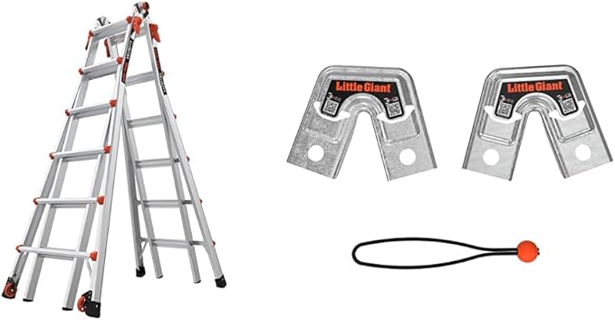 Little Giant Ladders, Velocity with Wheels, M26, 26 Ft, Multi-Position Ladder, Aluminum, Type 1A, 300 lbs Weight Rating, (15426-001) with Little Giant Ladder Systems 26999 Trestle Bracket, Aluminum