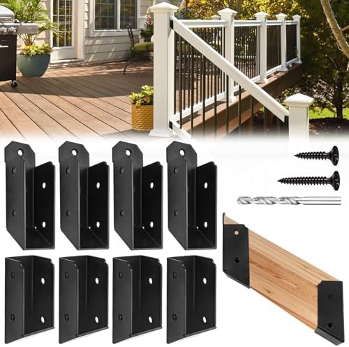 U-Shaped Deck Railing Bracket Connectors, 30 Degree Attachment Brackets with Screws for 2" x 4" Lumber, Stair Handrail Connectors for Wood Fences - 4Pair