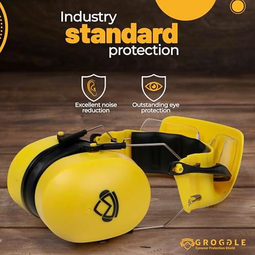 Combination Safety Glasses and Safety Earmuff. Unique, New, PPE, Protective Shield Prevents Damage and Scratching. Provides Convienence, Comfort, NRR 26 Db Passive Hearing Protection.