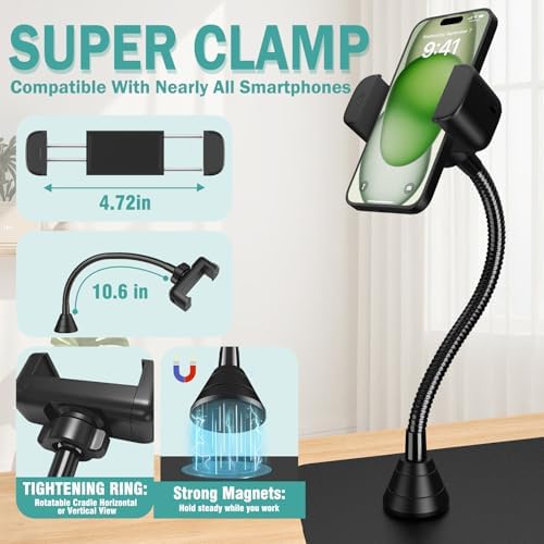 Helping Hands Soldering Station, 12X Magnifying Glass with Light with Phone Holder, 4 Magnetic Third Hand Soldering Tool, PCB Holder Magnifier Desk Lamp for Soldering Repair Jewelry Crafts