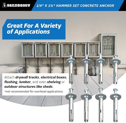 Sandbaggy 1/4" x 1-1/2" Hammer Set Concrete Anchor - Metal Hammer Drive Pin Anchors - Rust Resistant Galvanized Finish (600, 1/4" x 1-1/2")