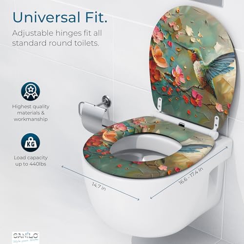 Sanilo Wooden Toilet Seat with Quick Release & Soft Close [ROUND] - Decorative & Slow Close Molded Wood Seat - With One Click for Easy Installation & Cleaning - With Adjustable Fit (Petalo)