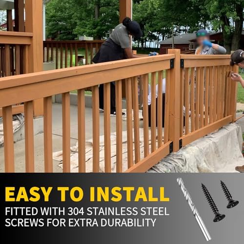 U-Shaped Deck Railing Brackets, Heavy Duty Attachment Brackets with Screws for 2" x 4" Lumber, Stair Handrail Connectors for Wood Fences - 36 Pack