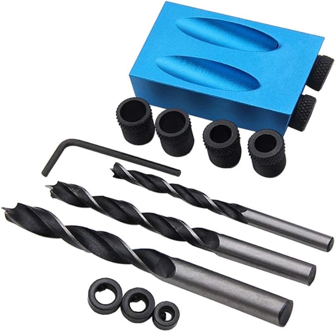 14Pcs Pocket Hole Jig, 15 Degree Dowel Drill Joinery Kit Hole Screw Jig with 6/8/10mm Drive Adapter for Woodworking Angle Drilling Holes, Carpenters Woodwork Guides Joint Angle Carpentry Locator