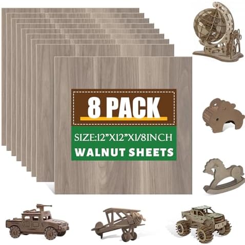 8 Pack Walnut Plywood Sheets 12x12x1/8 Inch,3mm Plywood for Laser Cutting & Engraving,Unfinished Wood for Crafts,Wood Burning,Architectural Models