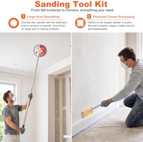 Drywall Pole Sander Kit，85" Manual Hand Drywall Sander with Extension Pole