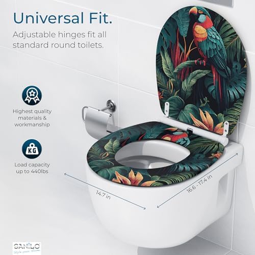 Sanilo Wooden Toilet Seat with Quick Release & Soft Close [ROUND] - Decorative & Slow Close Molded Wood Seat - With One Click for Easy Installation & Cleaning - With Adjustable Fit (Exotic)