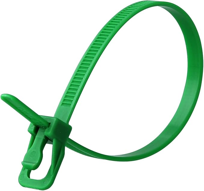 RETYZ 12-Inch Green Reusable Releasable Cable Ties – 20 Pack, 50 lb Strength, Patented Quick-Release, Tool-Free Design for Home, Office, and Light Industrial Use