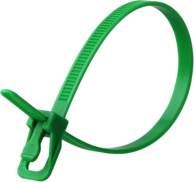 RETYZ 12-Inch Green Reusable Releasable Cable Ties – 100 Pack, 50 lb Strength, Patented Quick-Release, Tool-Free Design for Home, Office, and Light Industrial Use