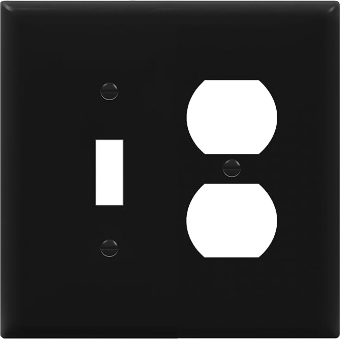 ENERLITES Combination Toggle Light Switch/Duplex Receptacle Outlet Wall Plate, Mid-Size 2-Gang 4.88" x 4.92", Polycarbonate Thermoplastic, 881121M-BK, Black