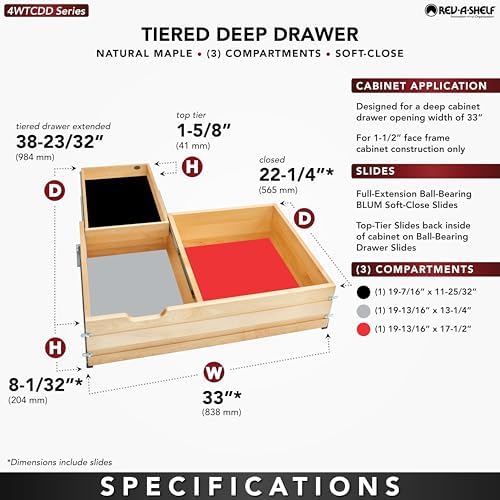Rev-A-Shelf Replacement Deep Drawer System, Min Opening of 33" W