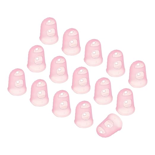 PATIKIL Finger Tip Covers Cots, Pink Silicone Finger Protectors Gloves Breathable Reusable Fingertip Caps with Air Holes for Dry Skin Finger Cracking, XS, 15 Pcs