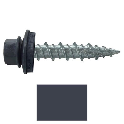 10 x 1 FAB. Charcoal Metal Roofing Screws - Hex Washer Head- Self-Starting/Tapping - EPDM Washer. 1 Bag - 250 Screws