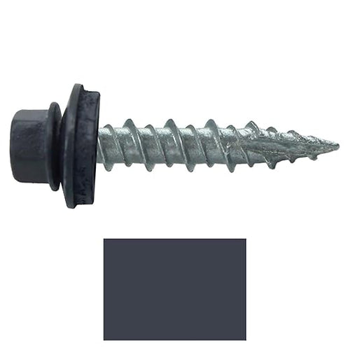 10 x 1 FAB. Charcoal Metal Roofing Screws - Hex Washer Head- Self-Starting/Tapping - EPDM Washer. 1 Bag - 250 Screws