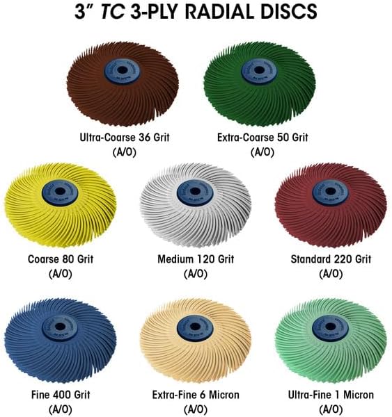 Dedeco Sunburst 3" TC Radial Disc Assortment – 3-Ply Aluminum Oxide (A/O) – 8-Piece Kit with 1/4" Arbor for Smoothing & Surface Finishing