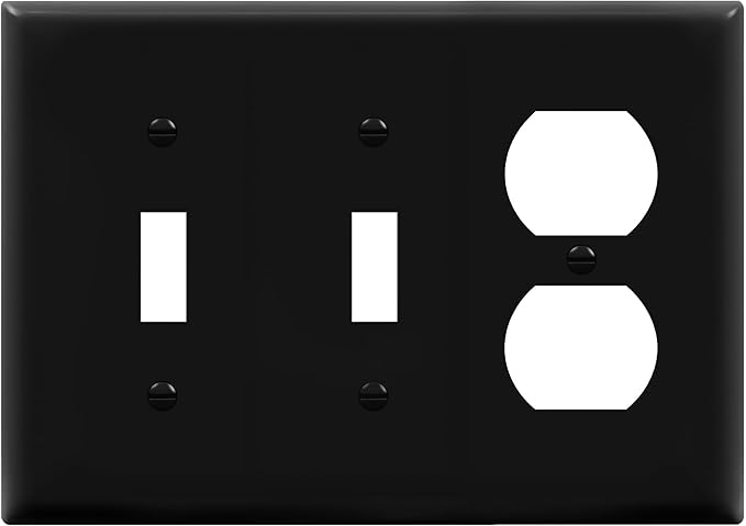 ENERLITES Combination Triple Gang Wall Plate, Double Toggle Switch/Single Duplex Receptacle Cover Plate, Standard Size 3-Gang 4.5" x 6.38", Polycarbonate Thermoplastic, 881221-BK, Black