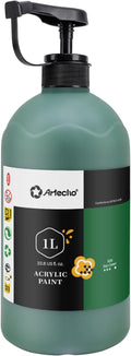 Artecho Sap Green Acrylic Paint 1000ml (33.8 fl oz) with Pump Dispenser – High Pigment for Exceptional Coverage, Large Bottle Craft Paint for Canvas, Wood, Rocks, Fabric, Ceramic – Non-Toxic