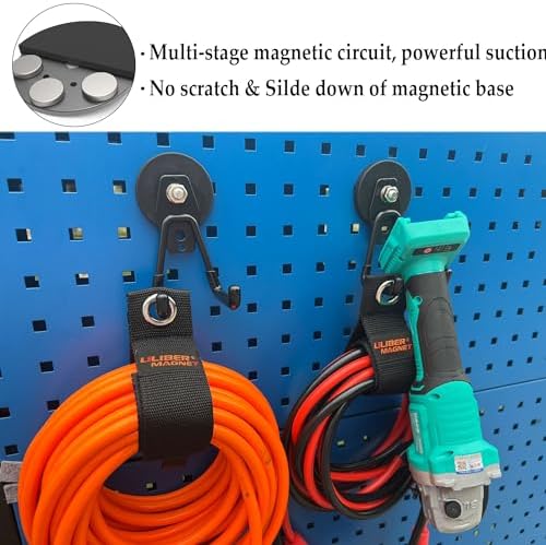 ULIBERMAGNET Heavy Duty Magnetic Garage Hooks,4 Pack Strong Large Magnet Hook for Power Drill,Garden Tools,Hose,Pegboard,Garage, Workshop,Magnetic Storage Hooks for Indoor Outdoor Hanging(Black)