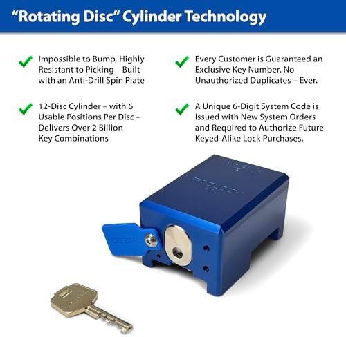 PACLOCK's 81-Series Patented Trailer Door Lock, High Security Rotating Disc, Manufacturer-Controlled Key Assigning, Exclusive Key Number, U-Pick! Keyed Alike w/ 1 Key, Blue
