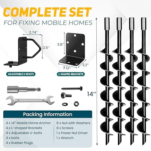 [UPGRADED] 14” Full Spiral Blade Mobile Home Anchor - 4pcs Ground Anchor