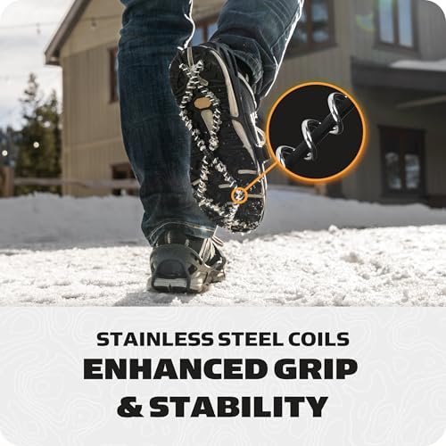 Yaktrax Pro Traction Cleats - 360-Degree Grip on Snow, Ice, & Multi-Terrain Surfaces - Elastic Outer Band w/Easy-On/Off Heel Tab & 1.4mm Stainless Steel Coils - Abrasion Resistant - Unisex