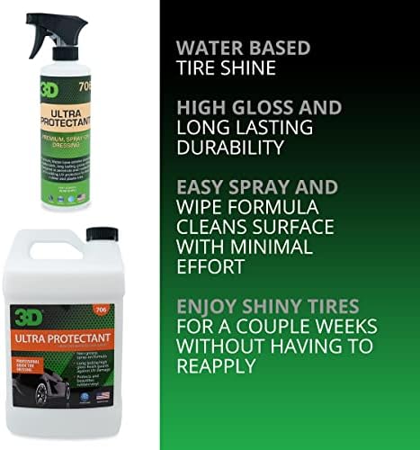 3D Ultra Protectant Tire Shine Spray – Water-Based High Gloss Tire Dressing | Long Lasting UV Protection for Rubber & Vinyl | No Sling | Made in USA |16 oz