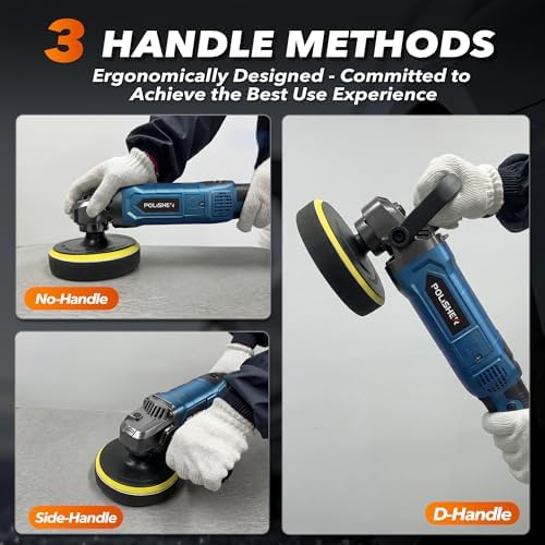 Buffer Polisher, 6 Inch/7 Inch 1600W Rotary Car Buffer Polisher Waxer, 7 Variable Speed 1000-3500 RPM, Detachable Handle for Car, Polishing, Waxing