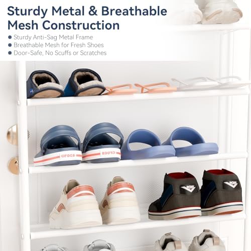 Whitmor 36 Pair Over The Door Shoe Organizer, 12 Tier Hanging Shoe Organizer, Heavy Duty Metal & Mesh Shoe Holder, Hanging Shoe Rack for Closet Organizer & Storage, 74" H x 21.7" W x 7.5" D, White1