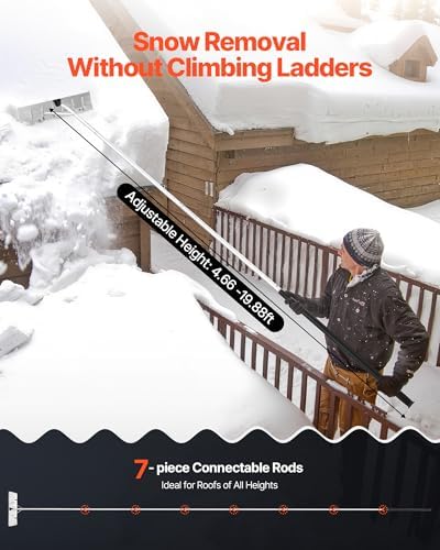 VEVOR Snow Roof Rake, 26 in Aluminum Blade, 7.5-20 ft Adjustable Roof Snow Scraper with Wheels, Anti-Slip Handle Snow Removal Tool, Lightweight House Rooftop Rake for Leaves Debris Removal