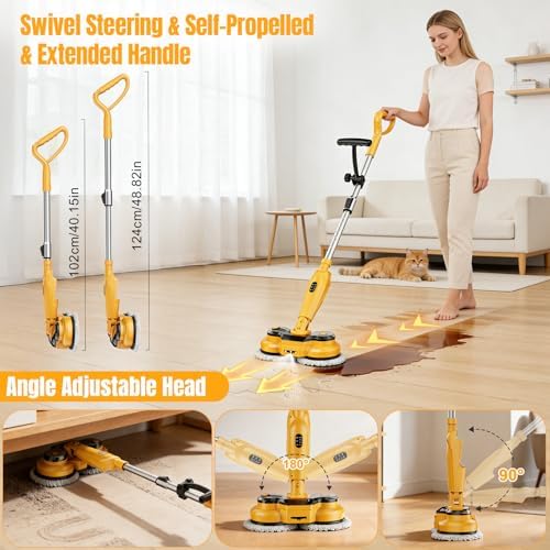 Cordless Electric Mop for Dewalt 20V Battery (NO Battery), 2 in 1 Spin Mop & Electric Floor Scrubber Machine with LED Light & Water Spray, 800 RPM Rotating Electric Mops for Floor (Black Yellow)