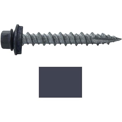 10 x 1-1/2" FAB. Charcoal Metal Roofing Screws - Hex Washer Head- Self-Starting/Tapping - EPDM Washer. 1 x 250 Count Bag - 250 Screws