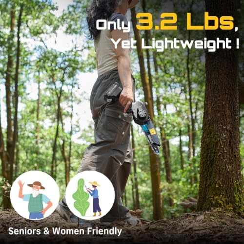 Mini Chainsaw Cordless 8 inch: Electric Chainsaw Battery Powered, Brushless Chain Saw with Auto Oiler, 2pcs Battery, Handheld Saw for Tree Branch Wood Cutting,Gardening Tools for Men Dad Husband