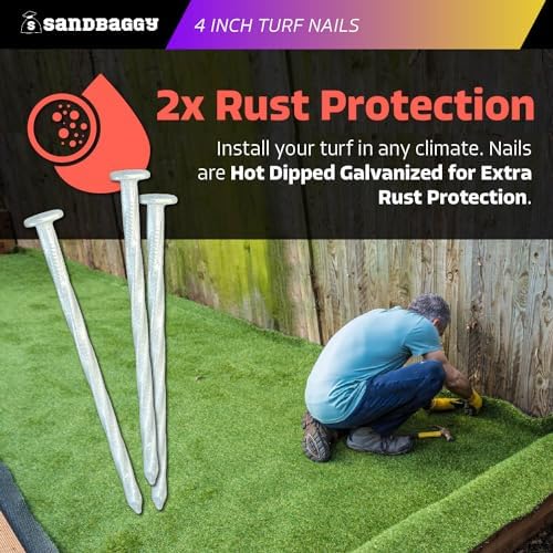 Sandbaggy 4 Inch Galvanized Artificial Turf Stakes - Spiral Landscape Nails - Ground Spikes/Pins for Synthetic Grass, Lawn, Edging, Weed Barrier Fabric, Garden (Steel, 130000)