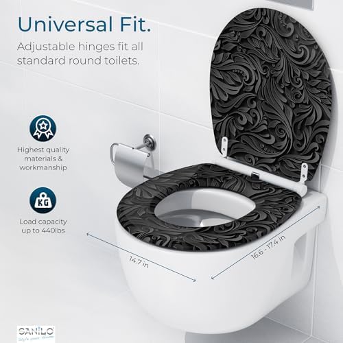 Sanilo Wooden Toilet Seat with Quick Release & Soft Close [ROUND] - Decorative & Slow Close Molded Wood Seat - With One Click for Easy Installation & Cleaning - With Adjustable Fit (Floral)