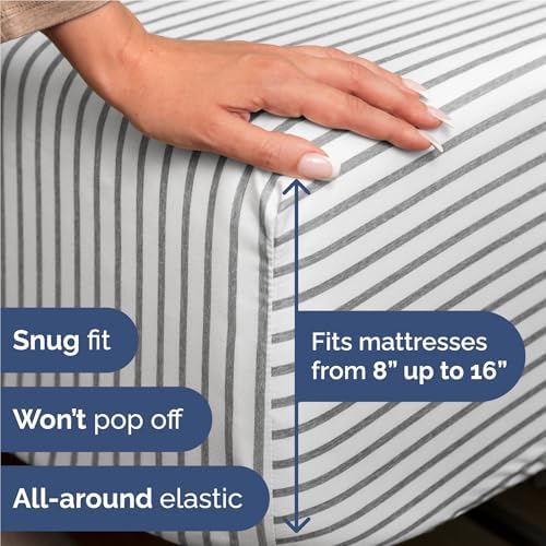 Full Size 4 Piece Sheet Set - Breathable & Cooling Sheets - Grey Stripes