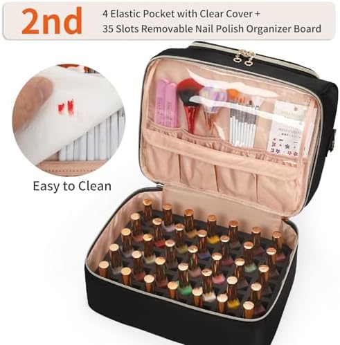 CUBETASTIC Nail Polish Organizer, Portable Nail Polish Storage Case Holds 45 Bottles Nail Polish & Nail Lamp, Travel Nail Supplies Organizer for Nail Tech Kit & Manicure Tools