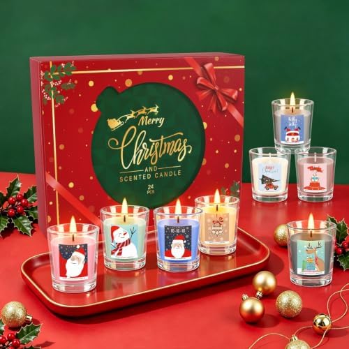 Candle Advent Calendar 2026, 24 Days of Christmas Countdown Candles, Festive Scented Soy Wax Gift Set, Holiday Aromatherapy Candles for Women, Christmas Decor