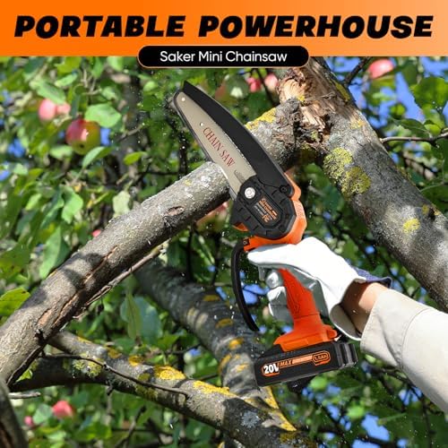 Saker Mini Chainsaw|6 Inch Chainsaws[2026 Upgraded]|Mini Cordless Electric Chain Saw|Small Handheld Portable Chain Saws Battery Powered Saw for Tree Trimmer and Garden