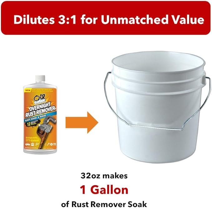 Oil Eater Overnight Rust Remover - Safe & Easy Soak for Tools, Auto Parts, Antiques, 32oz Concentrate - Makes 1-Gallon