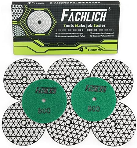 Dry Diamond Polishing Pads,100mm/4 Inch 8pcs Grit 800 for Granite,Marble,Quartz Stone Countertop,Sanding Grinder or Polisher Pads