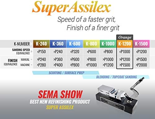 Super Assilex Flexible 6 inch Sanding Discs, ORANGE K-1200, 15 Holes, Hook & Loop, 193-1580, 25 Discs