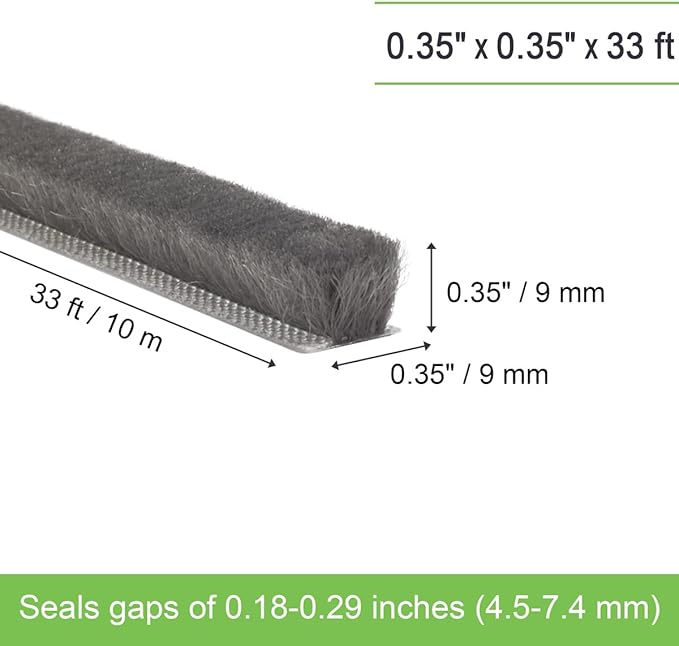 Self-Adhesive Weather Stripping Seal for Doors & Windows – Soundproof Insulation Gap Filler for Sliding, Exterior, Front, and Jamb Frames – 0.35" x 0.35" x 33 ft, Gray
