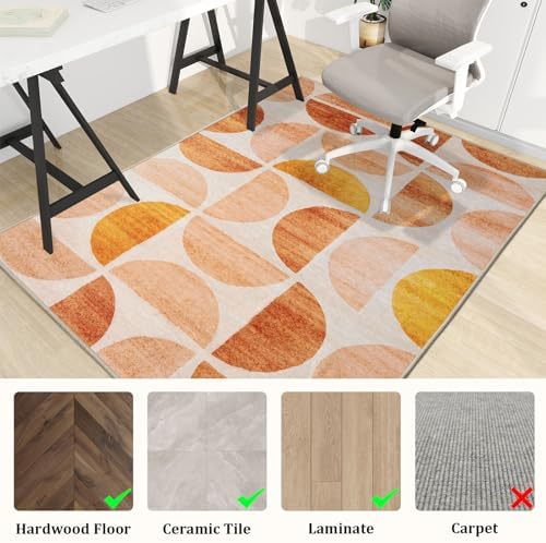 Office Chair Mat for Hardwood Floor, 60"x45" Easy Glide Computer Desk Mat Protector for Rolling Chair Under Desk Rug Nonslip Backing, Machine Wash, (Modern)