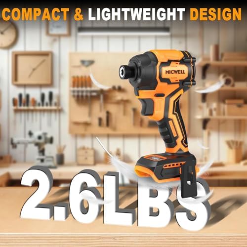 MICWELL Cordless Impact Driver (Tool Only) Compatible with Dewalt 20V Max Battery, Up to 2300 In-lbs Brushless 1/4" Impact Driver, 4-Speed Lightweight with Tool Bag, LED Light
